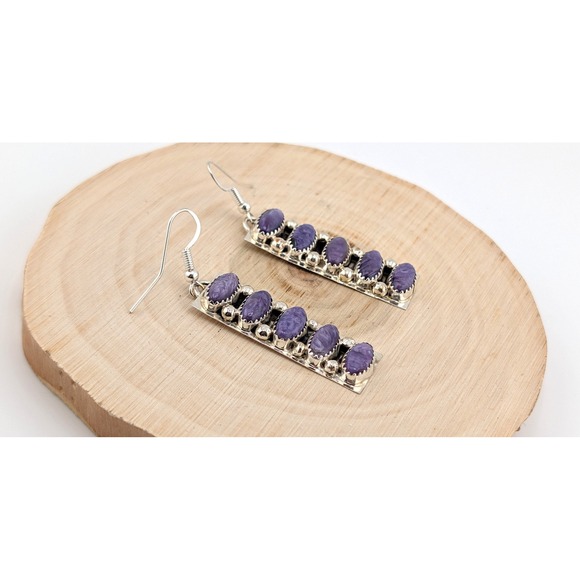 Navajo Charoite Dangle Earrings Sterling Silver Native American Jewelry Signed * - Picture 5 of 10